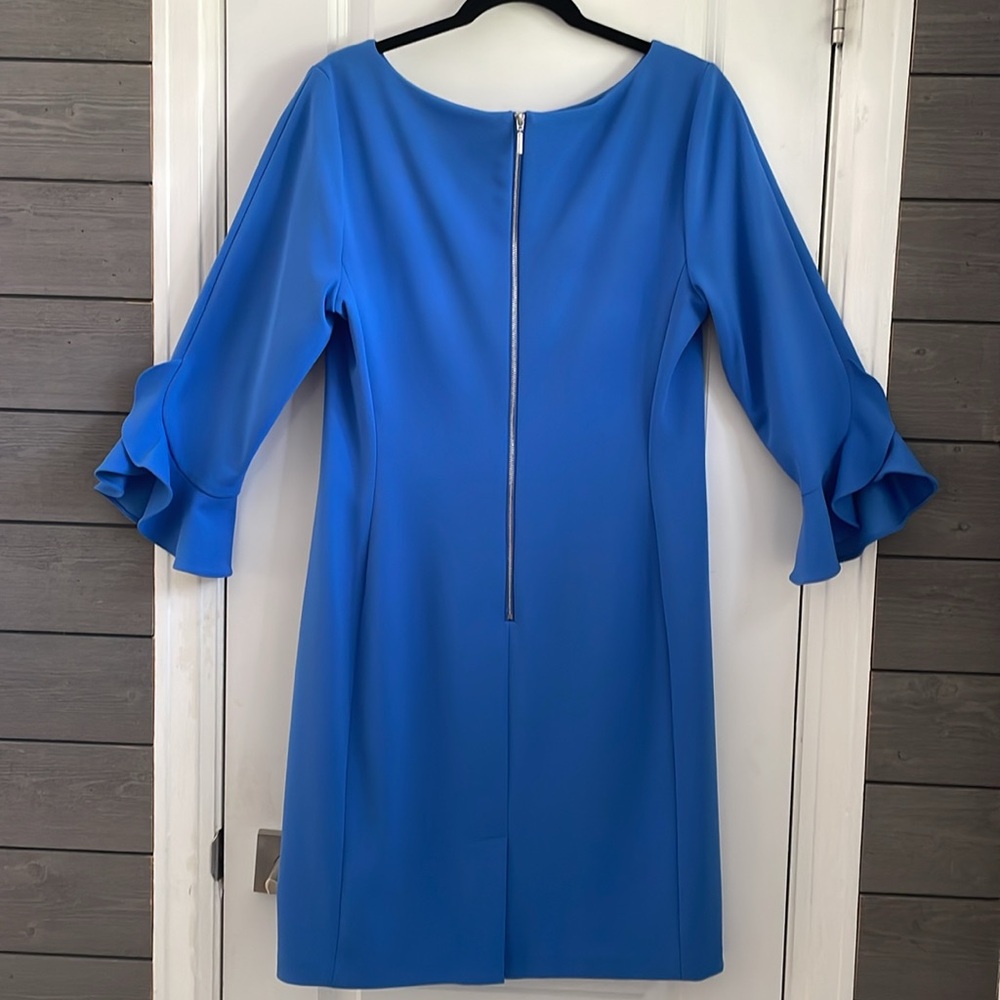 Karl Lagerfeld Blue Scuba Crepe 3/4 Tulip Sleeve Sheath Dress 10 EUC - Picture 4 of 16